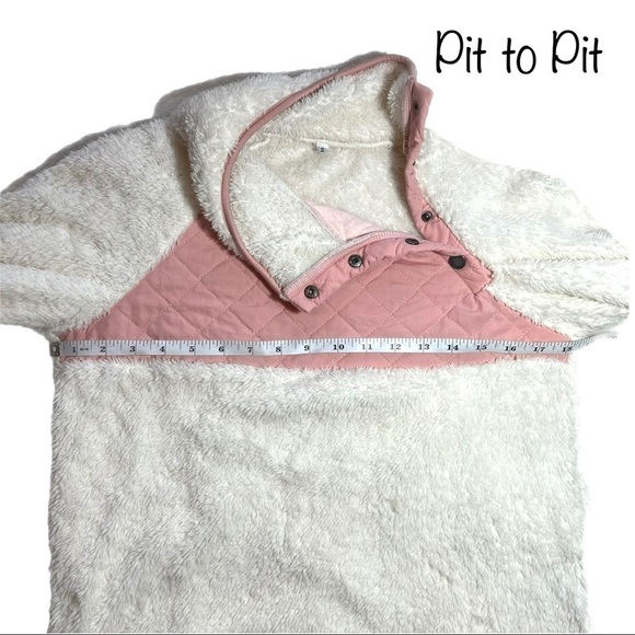 Boutique Pink White Fuzzy Teddy Bear Sherpa Pull On Sweatshirt Sweater Size S - Picture 11 of 15